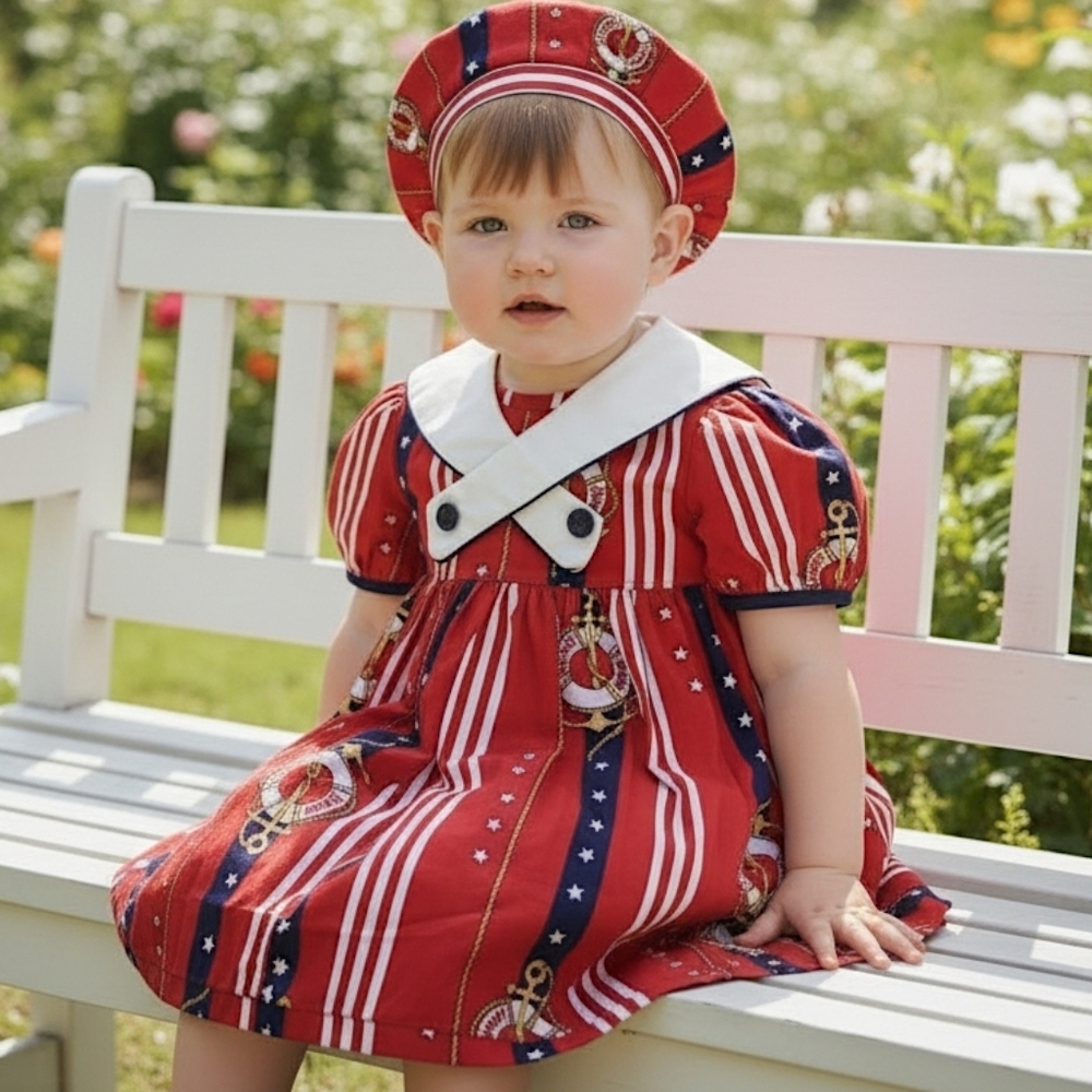 Polly Flinders sailor Dress Sz 18 Months Hat Red Anchor‎ Stars Patriotic